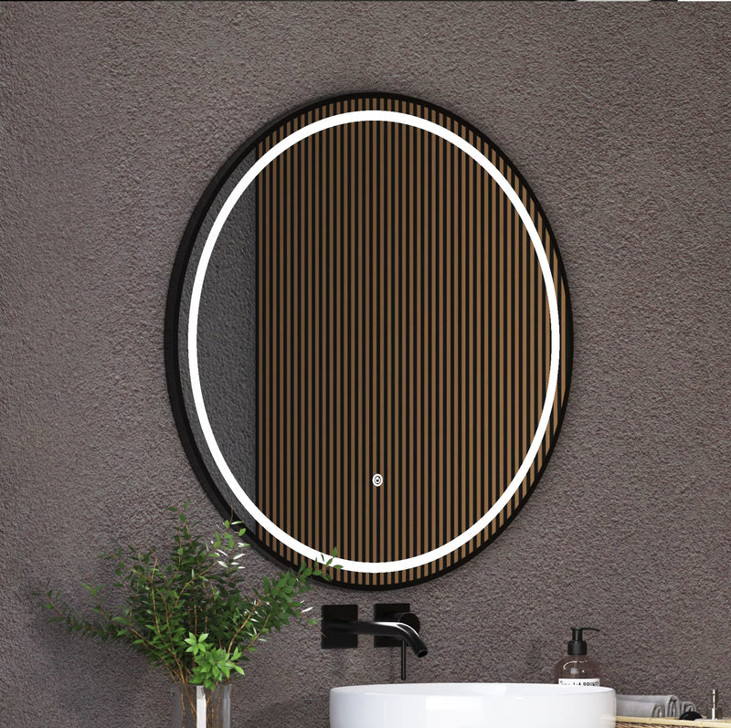 Espejo Circular con Borde Negro Diametro 80 cm con luz LED de 3 tonos boton tactil