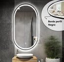 Espejo Ovalado con Borde Negro 60cm de ancho x 120 cm de alto con luz LED de 3 tonos boton tactil
