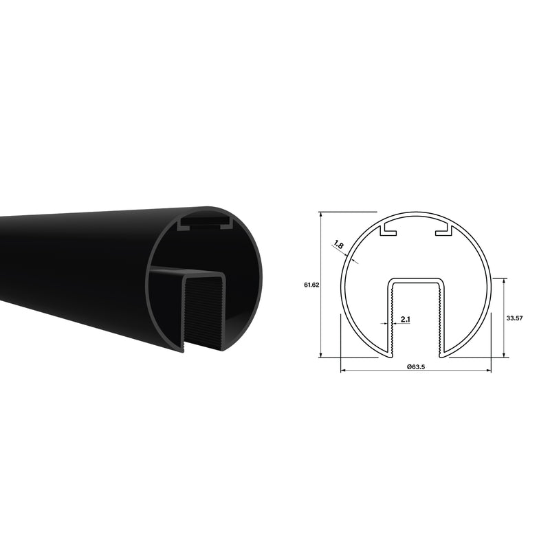Tubo Redondo Pasamanos Aluminio Ranurado Diametro 63.5 mm Largo 5.85m Anodizado Negro