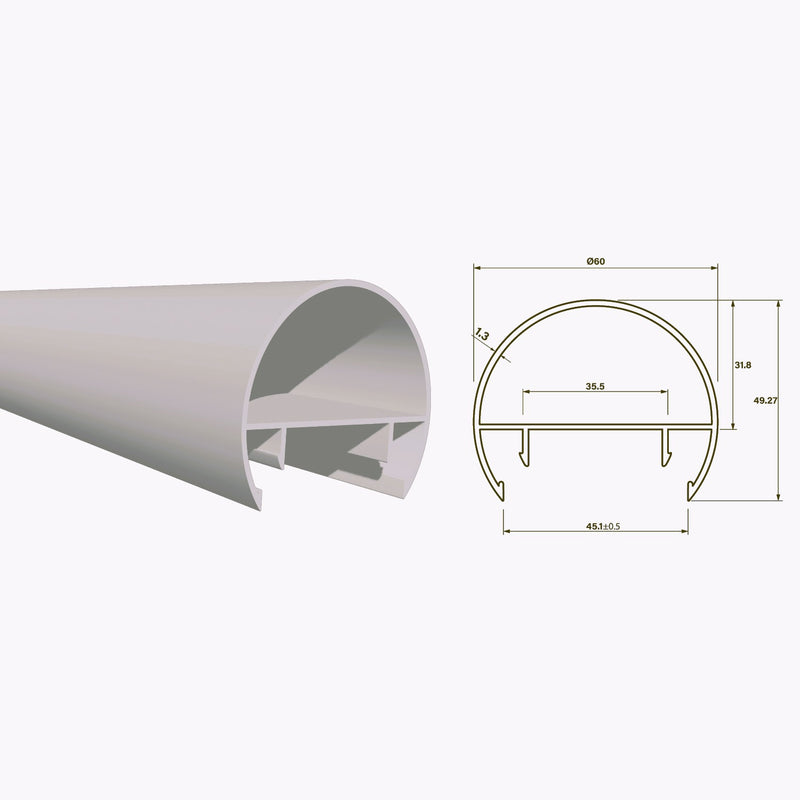 Tubo Redondo Pasamanos Aluminio de clipar Diametro 60mm Largo 5.85m Anodizado Silver