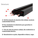Riel Track 3 metros long 3 cables para sistema de lamparas colgantes, perfil Grueso de Alta calidad Color Negro