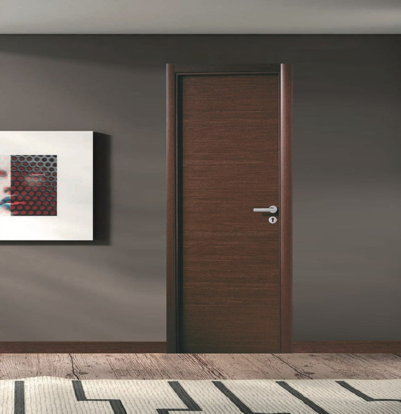 Puerta WPC 45mm madera interior Roble oscuro 85x215cm incluye marco completo y herrajes silver. Altisima calidad y resistencia
