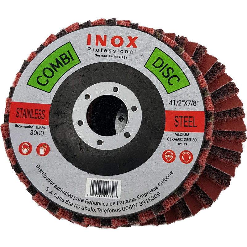 Carbone Combi disc 4 1/2" x 7/8" Medio Ceramica 80 y nylon. Desbaste y satinado.RPM 3000