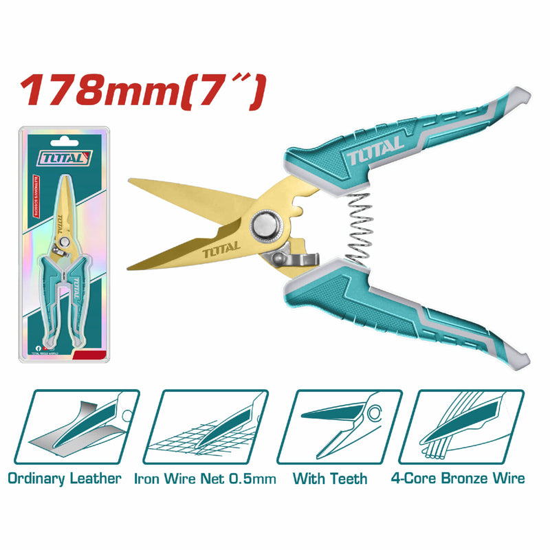 Tijera de Electricista de 178 mm (7") de Acero Inoxidable con hojilla dentada.