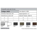 Junquillo Recto 31 mm. Espesor 1.1 mm. Largo 5.85 mts. Acabado Anodizado Bronze 15 Micron.