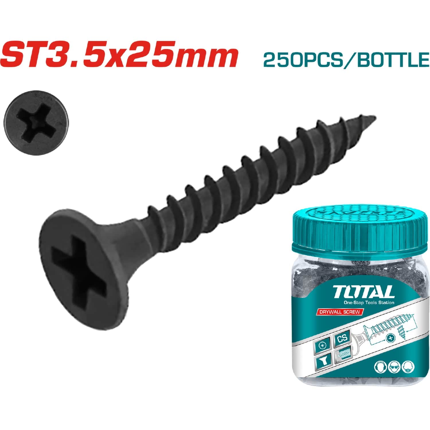 250/Pzas Tornillo Drywall ST3.5X25mm. Estrella Cabeza Conica. Rosca Fina. Acabado Negro Fosfatizado