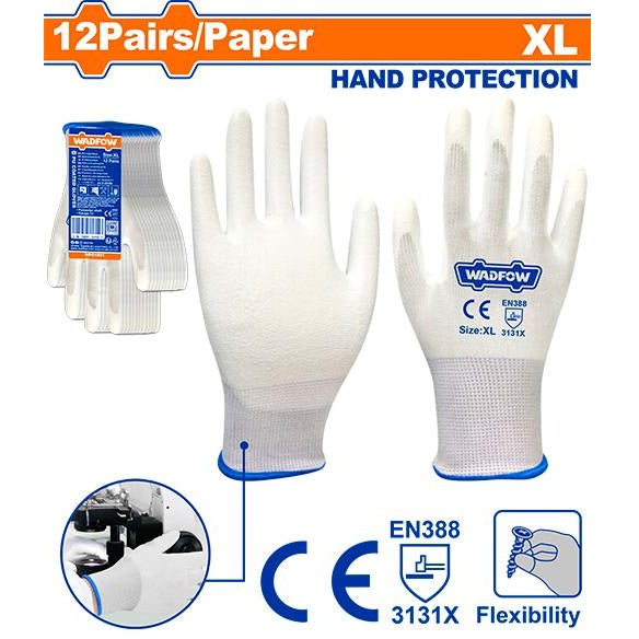 (12 pares) Guantes de Seguridad Poliuretano. Sin costura. Agarre suave. Para trabajo general.