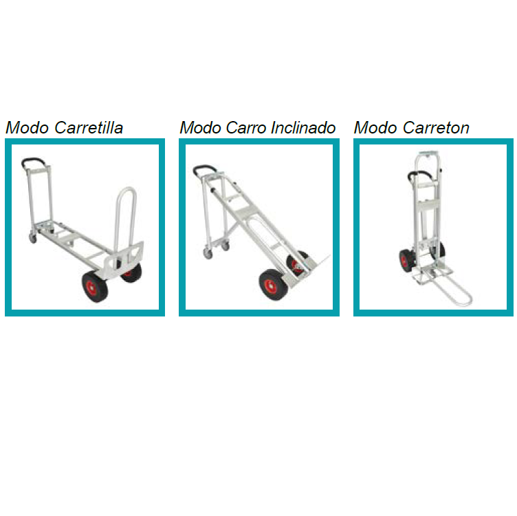 Carretilla 3 en 1 convertible a carretón y a carro inclinado para línea blanca y cajas grandes
