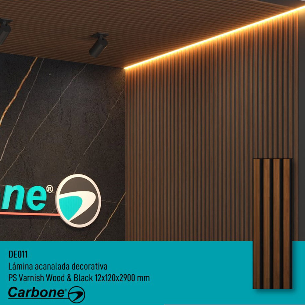 Lámina acanalada decorativa PS Varnish and black 12x120x2900 mm