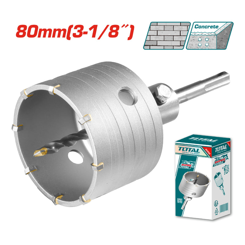 Broca Circular para Concreto. Diámetro: 80mm. 8 pzas de cuchillas TCT. Con Adaptador de 110mm.