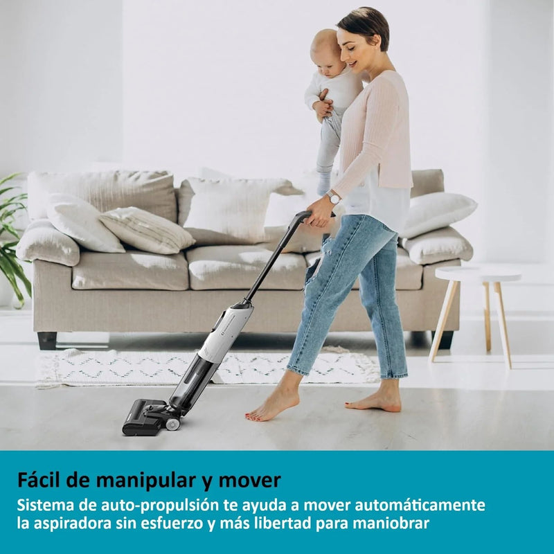 Trapeador fregona Mopa Aspiradora electrica inteligente inalámbrica recargable, Mopea y aspira, agua seco y húmedo. 170W batería  2600 mAh función de autolimpieza