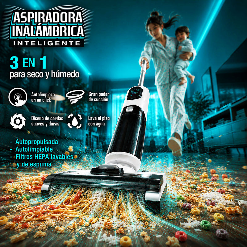 Trapeador fregona Mopa Aspiradora electrica inteligente inalámbrica recargable, Mopea y aspira, agua seco y húmedo. 170W batería  2600 mAh función de autolimpieza