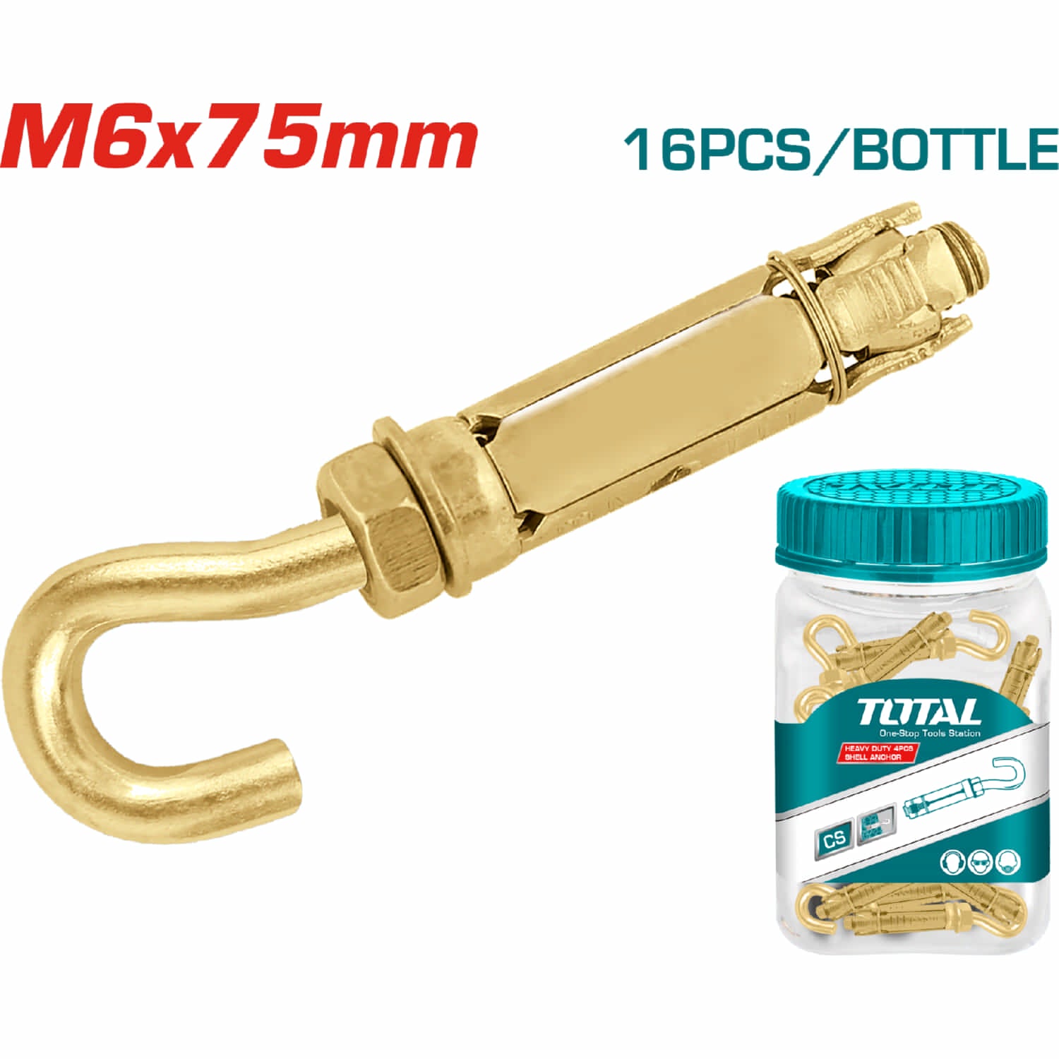 16/pza Taco galv de gancho carcasa  4 pcs heavy duty M6x75. Diam. Externo 10 mm. Largo carcasa 40 mm