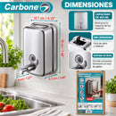 Dispensador De Jabón Líquido 800 ml de Acero Inoxidable 304 Satinado. Dosificador Manual Para Pared.