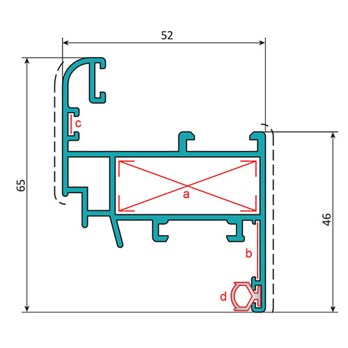 Hoja Ventana Abatible 52x65 mm. Espesor 1.4 mm. Largo 5.85 mts. Acabado Anodizado Negro 15 Micron. (