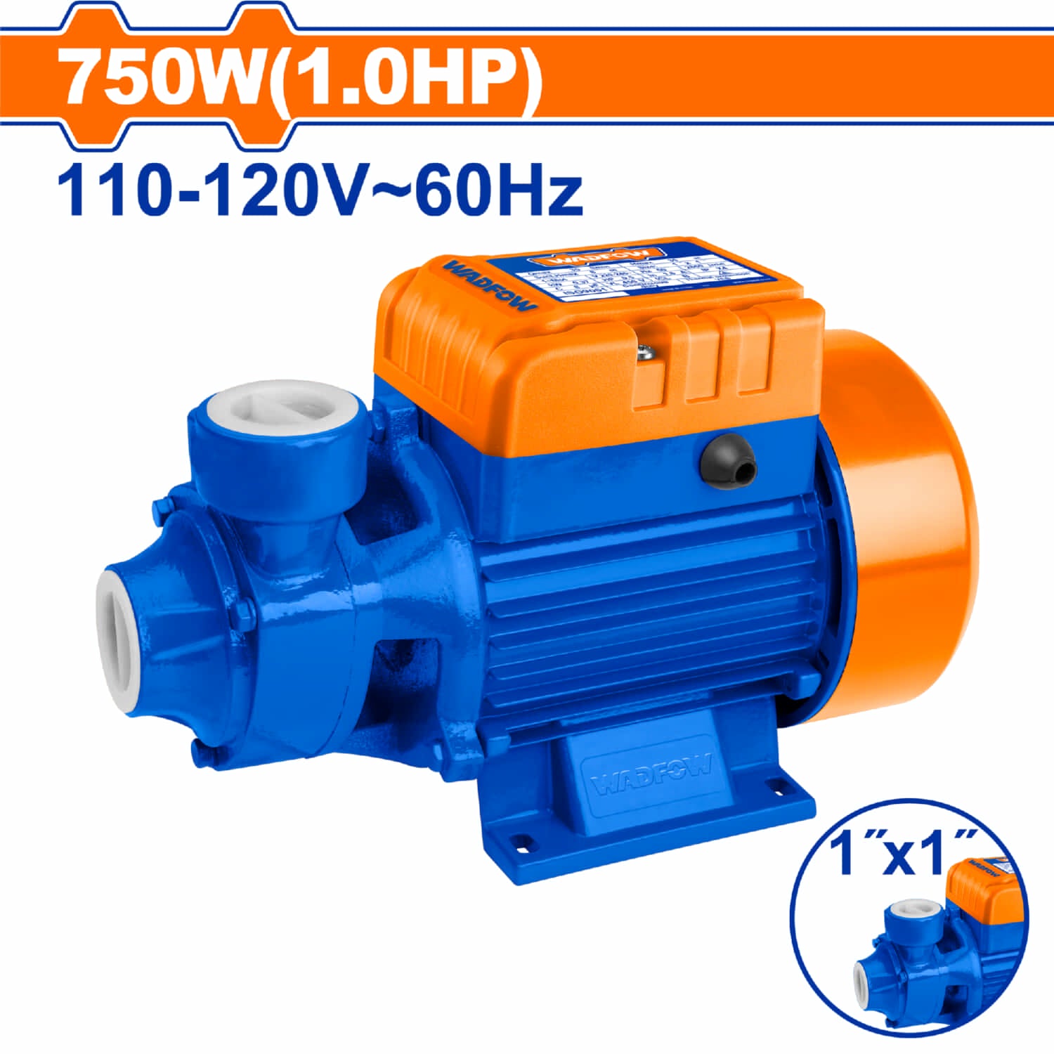 Bomba de agua periférica 750W 1 HP Voltaje: 110-120V. Flujo máximo: 46L. Succión: 8m.