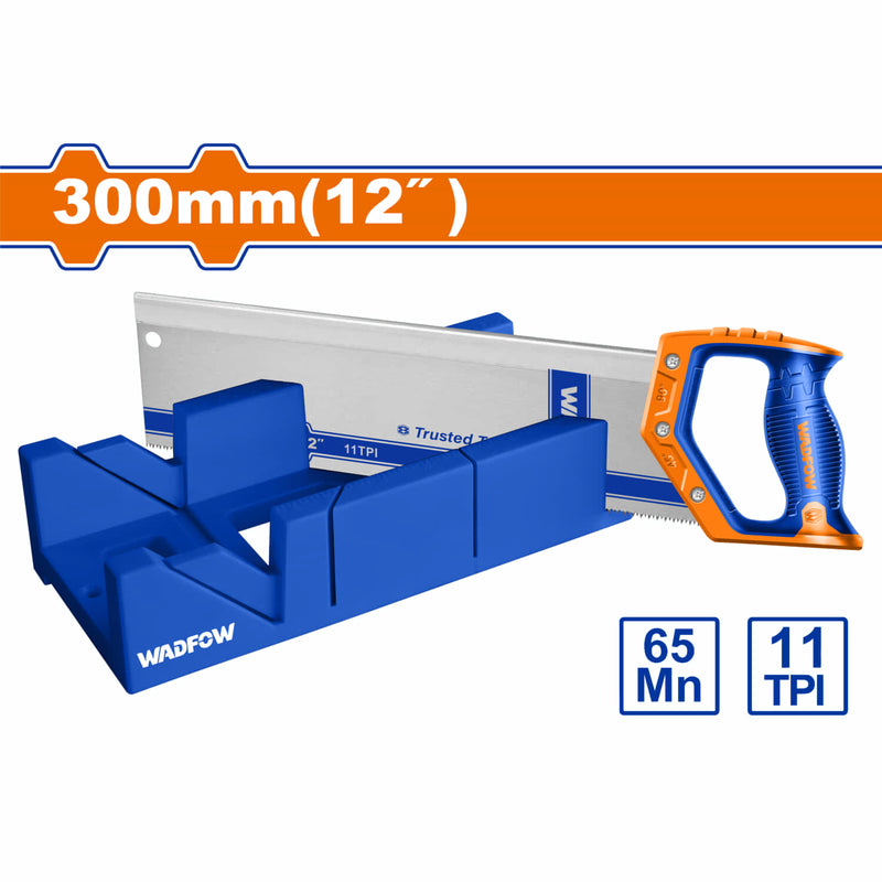 Serrucho trasero en caja plástica. Corte inglete. 300mm(12") 11TPI. Diseño único.