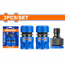 Conectores rápidos de manguera 1/2" y 3/4" . Set de 3 piezas. Incluye conectores, adaptadores y reductor.