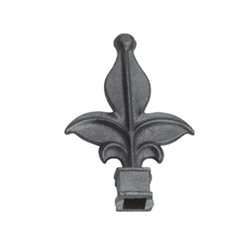 Punta de lanza de hierro colado, Base cuadrada 23 x 135 mm, Agujero cuadrado 12 x 12 mm