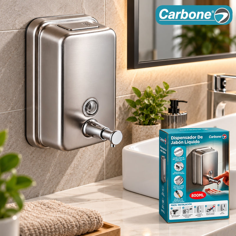 Dispensador De Jabón Líquido 800 ml de Acero Inoxidable 304 Satinado. Dosificador Manual Para Pared.