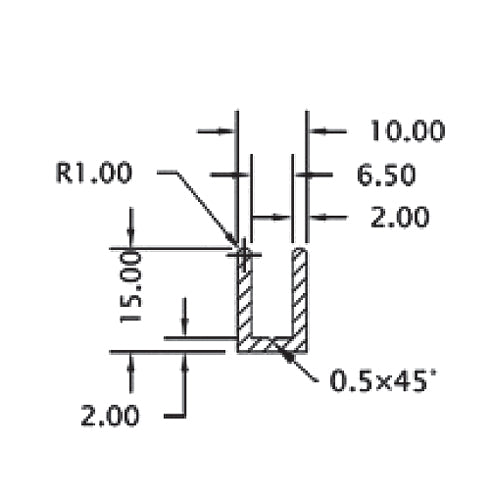 U-Channel  Vidrio de 6 mm de Aluminio. Alto 15 mm. Largo de 3 m. Acabado Brillante