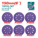 Juego profesional de 10 Discos de Lija para Lijadora de 6" 150mm. P80x2 P120x1 P180x2 P240x2 P320x2