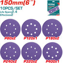 Juego profesional de 10 Discos de Lija para Lijadora de 6" 150mm. P80x2 P120x1 P180x2 P240x2 P320x2
