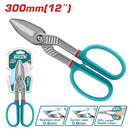 Tijera de hojalatería de 12". Acero forjado con mango de doble agarre.