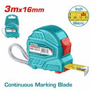 Cinta Metrica de Acero de 3 m. Ancho 16 mm. En Métros y Pulgadas. Doble botón. Material de Cubierta