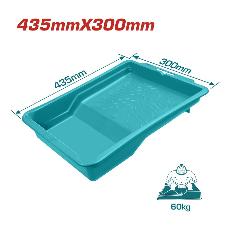 Bandeja para pintar. 435 x 300 x 75 mm. Peso 395 gr. Con marca de Volumen. Diseño especial.