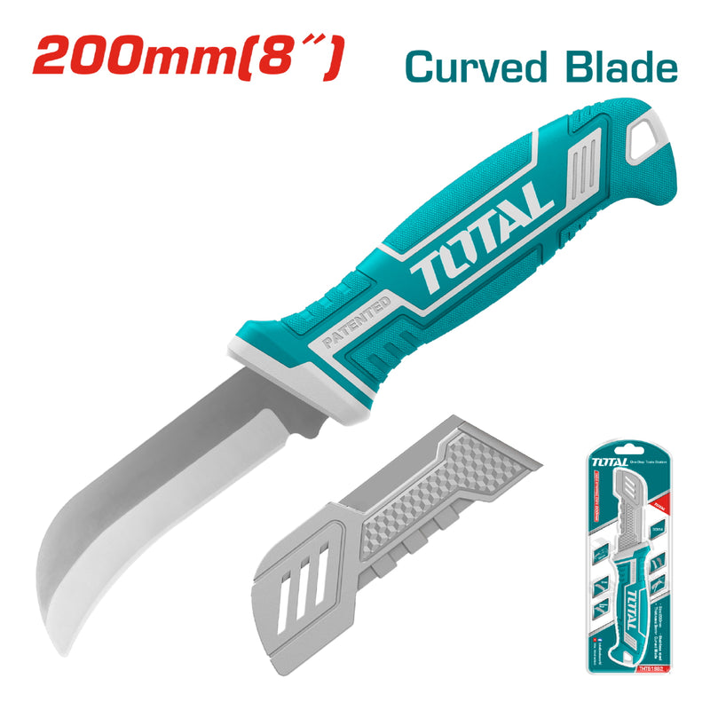 Cuchillo Pelacables Curvado de 200 mm. De Acero Inoxidable. Con mango ergonomico de plastico.