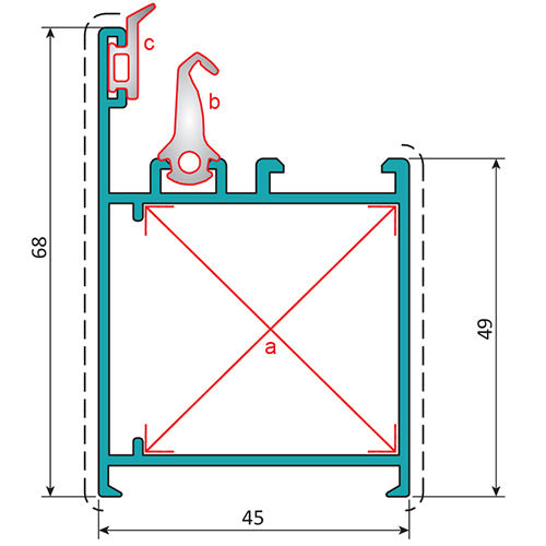 Perfil Marco Fijo Puerta 45 mm. Espesor 1.5 mm. Largo 5.85 mts. Acabado Lacado Gris Oscuro Texturiza