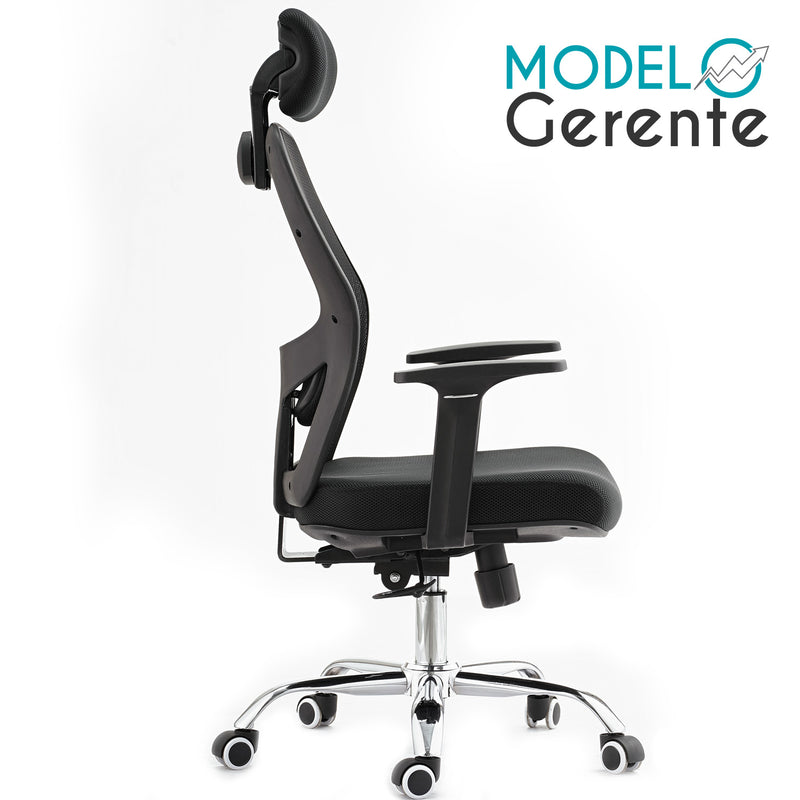 Silla ejecutiva de oficina Mesh Premium Tipo Alta con Posa cabezas. Modelo Gerente