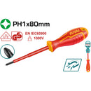 Destornillador insulado de estrella PH1 mm. Largo 80 mm. Cr-V. 1000volts. Certificado VDE