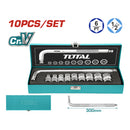 Juego de dados Socket de 1/2" de 10 piezas.Cr-V. (50 BV 0). Cromado de Tratamiento Termico.