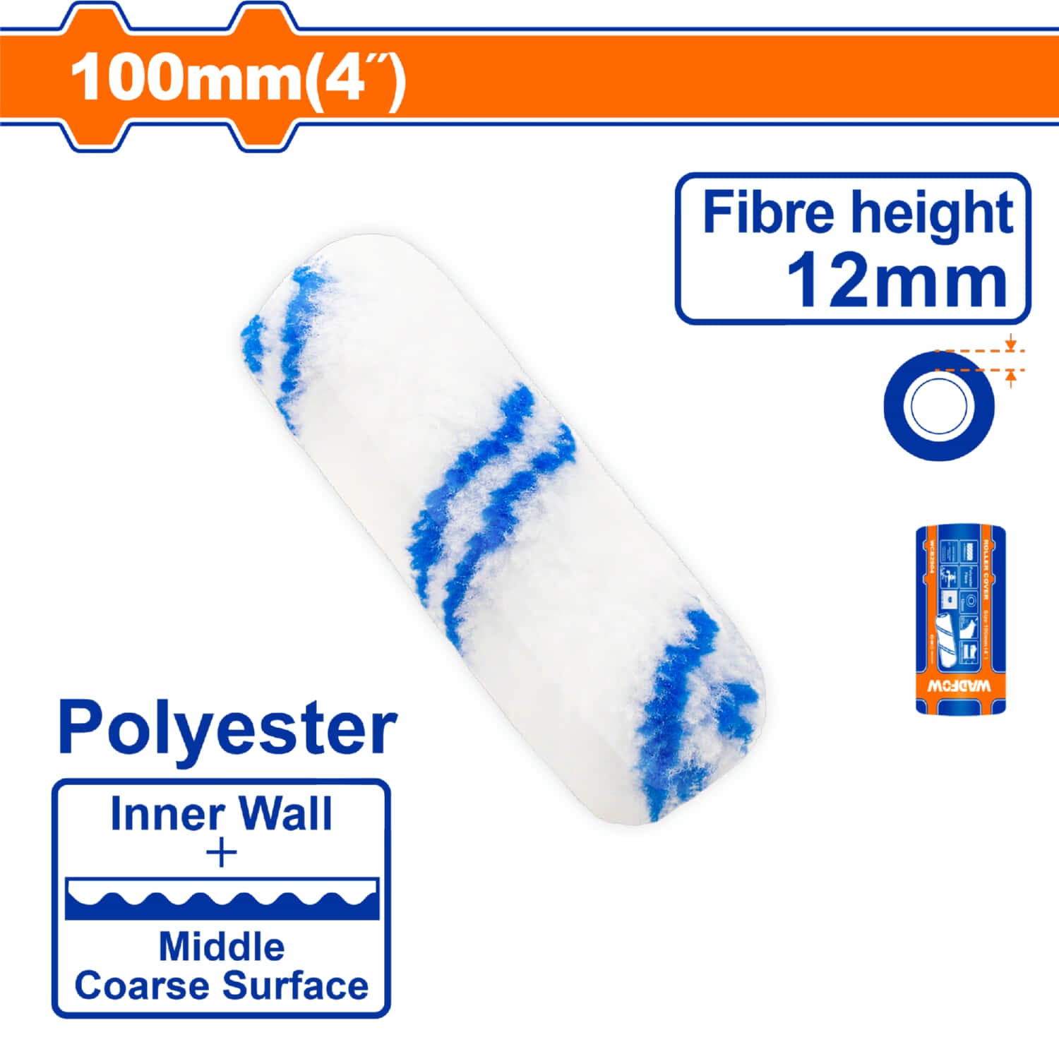 Repuesto rodillo de pintar 4" Paredes internas. Altura de la fibra: 12mm. Poliéster.