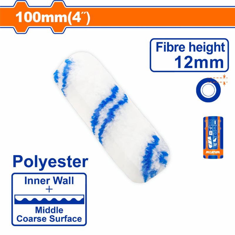 Repuesto rodillo de pintar 4" Paredes internas. Altura de la fibra: 12mm. Poliéster.