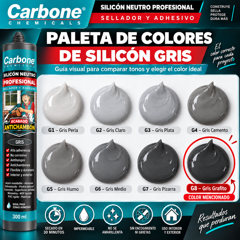 Silicón Neutro color Gris Oscuro Multipropósito 300 ml  Calidad Profesional. Sellador Silicona.