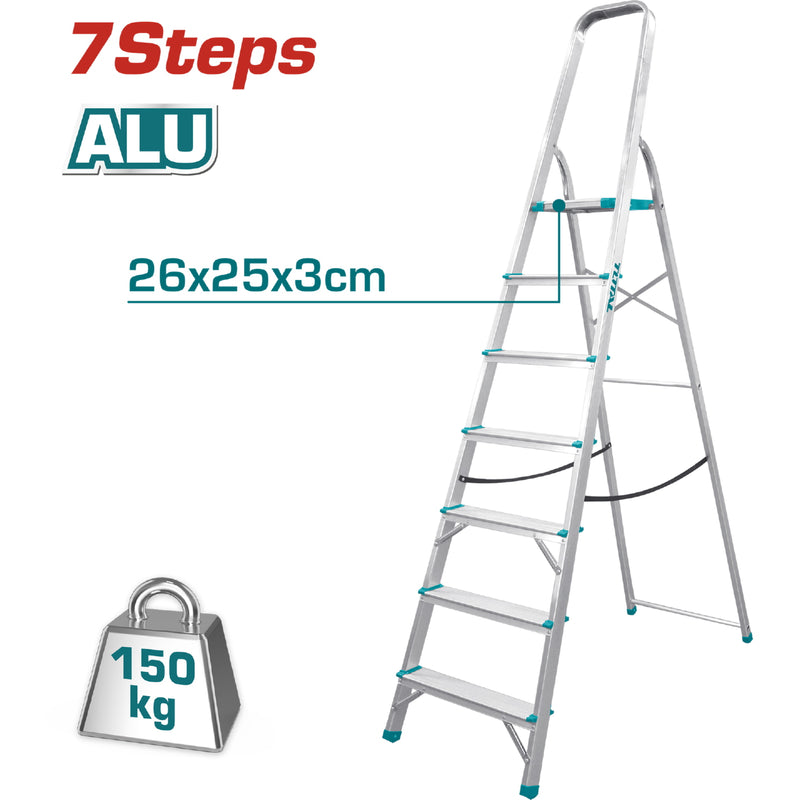 Escalera de Tijera Total 6 pies altura 7 peldaños. Resistencia 150 kg (330 lb) Alta calidad
