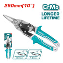 Tijera de Aviacion de 250 mm (10") Recta. CrMo. Espesor máx. De corte: Acero al carbono ≤ 1.2 mm.