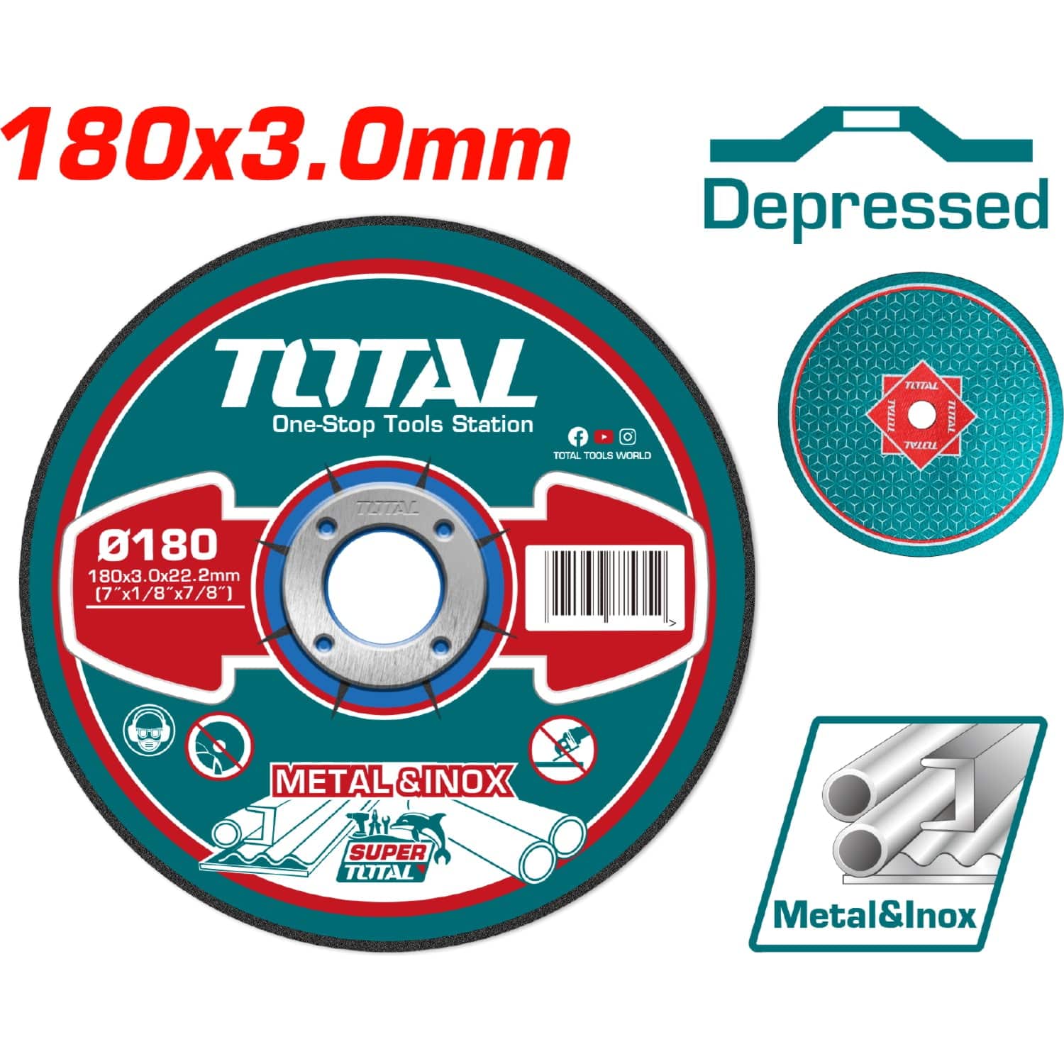 Disco De Corte Para Metal Concavo 180 Mm ( 7" )X 3.0Mm ( 1/8" )X 22.2Mm ( 7/8" )