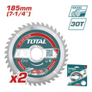 Set De (2Pcs) Sierras De Corte TCT Para Madera 185 Mm (7-1/4") 30T, Mandril De 20Mm.