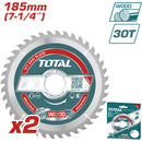 Set De (2Pcs) Sierras De Corte TCT Para Madera 185 Mm (7-1/4") 30T, Mandril De 20Mm.