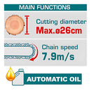 Motosierra Lithium-Ion de Bateria de 20 V. No incluye Bateria ni Cargador. Motor sin escobillas.