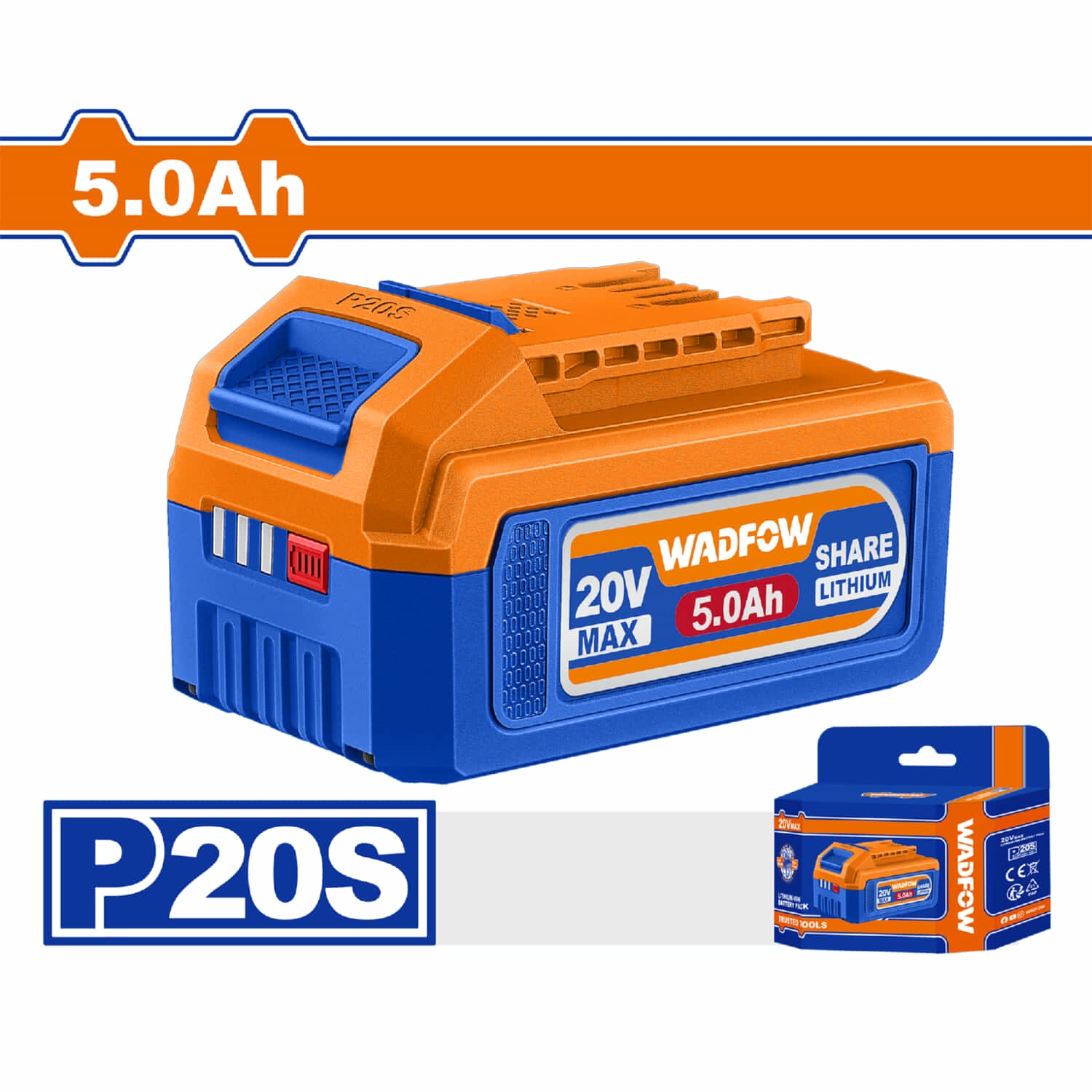 Batería 20V. Litio 5.0Ah. Indicador LED de carga Compatible con múltiples herramientas.