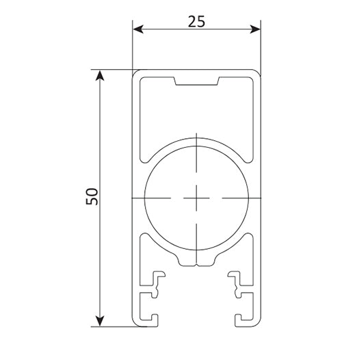 Poste rectangular 25x50 mm 5.8 mts. Acabado inox ligth.