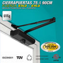 Cierrapuertas para 75 a 90 cm (65kg).Fuerza  EN2 o EN3  según posicion del cuerpo. Color Negro