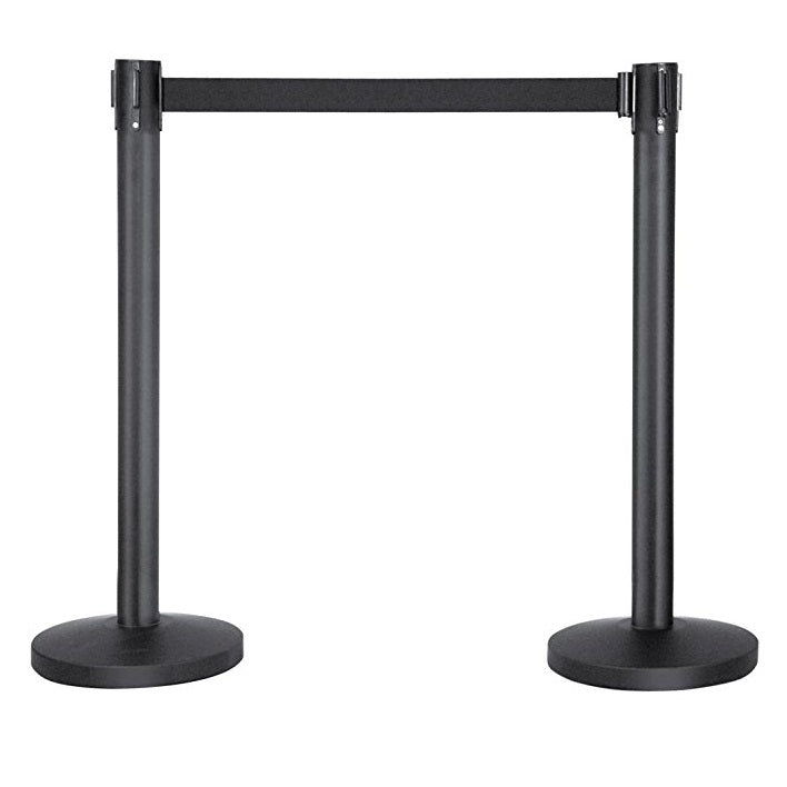 Poste separador para control de filas color negro cinta negra retractil de 2 mt(SE VENDE POR UNIDAD)