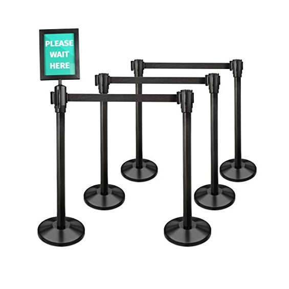 Poste separador para control de filas color negro cinta negra retractil de 2 mt(SE VENDE POR UNIDAD)