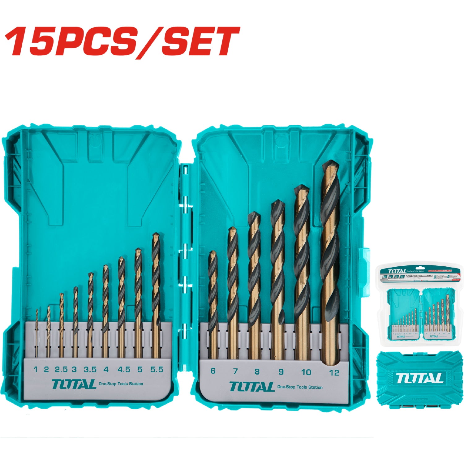 Juego de brocas 4341 HSS de 15 piezas para Taladro. Tamaños: 1,2,2.5,3,3.5,4,4.5,5,5.5,6,7,8,9,10,12 mm